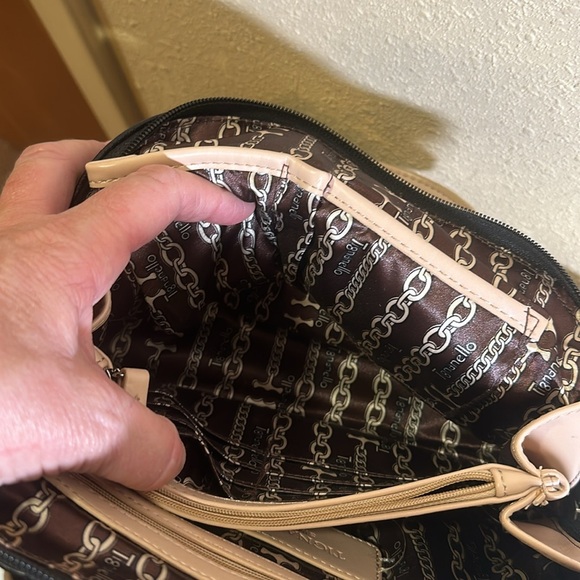 Tignanello black and cream top handled purse - Picture 8 of 9